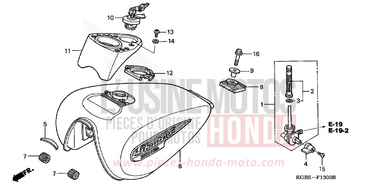 RESERVOIR A CARBURANT de Shadow VT125C MYSTERY RED METALLIC (R231) 2001